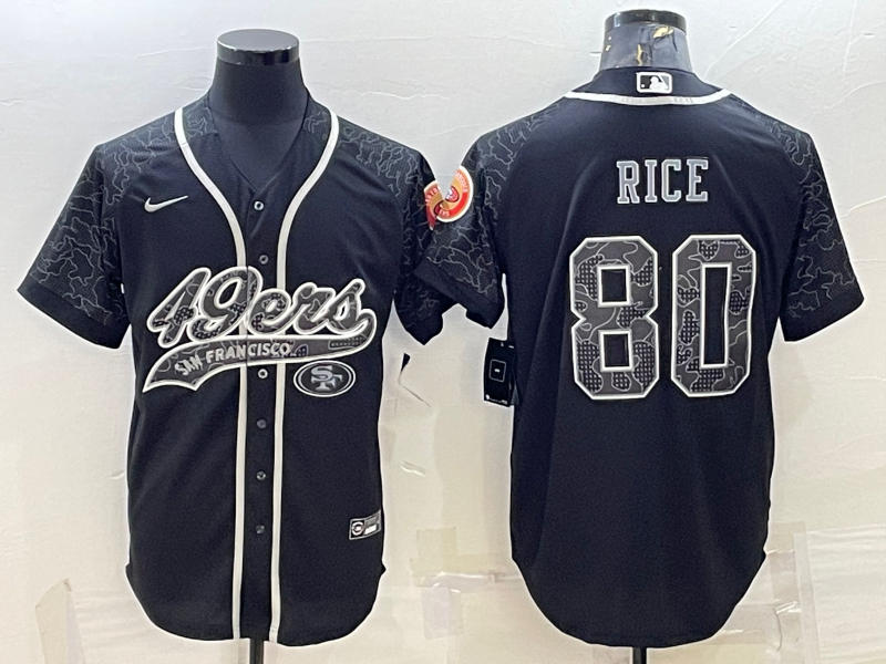 Men's San Francisco 49ers #80 Jerry Rice Black Reflective With Patch Cool Base Stitched Baseball Jersey Men's San Francisco 49ers #80 Jerry Rice Black Reflective With Patch Cool Base Stitched Baseball Jersey